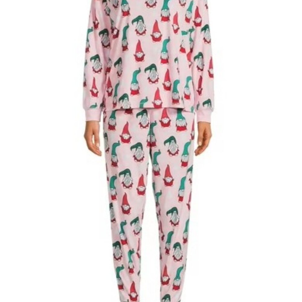Holiday Time Soft Velour Pink Gnome Print 2 pc Pajama Set Size 3X ( 22-24) NWT